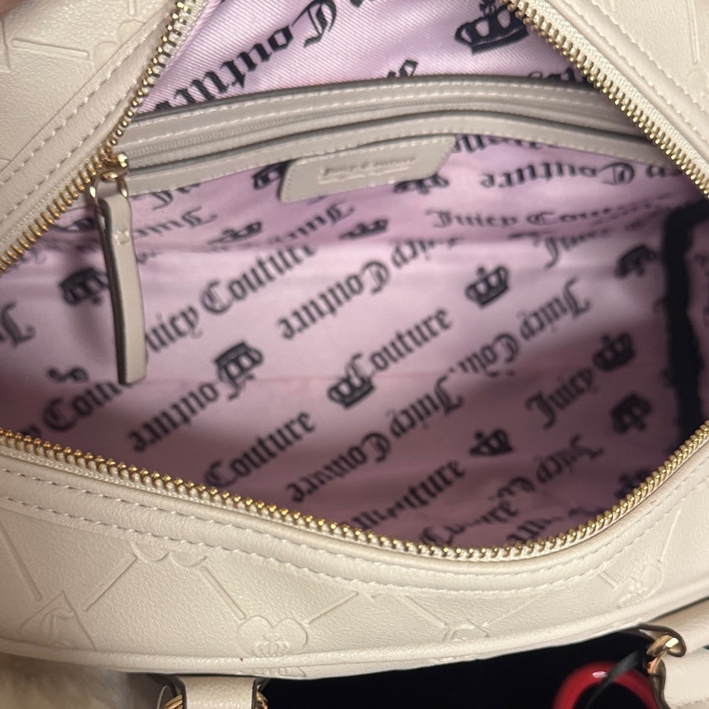 Juicy Couture Exclusive Beige Satchel with Red Heart and Bear Charm - Picture 6 of 13